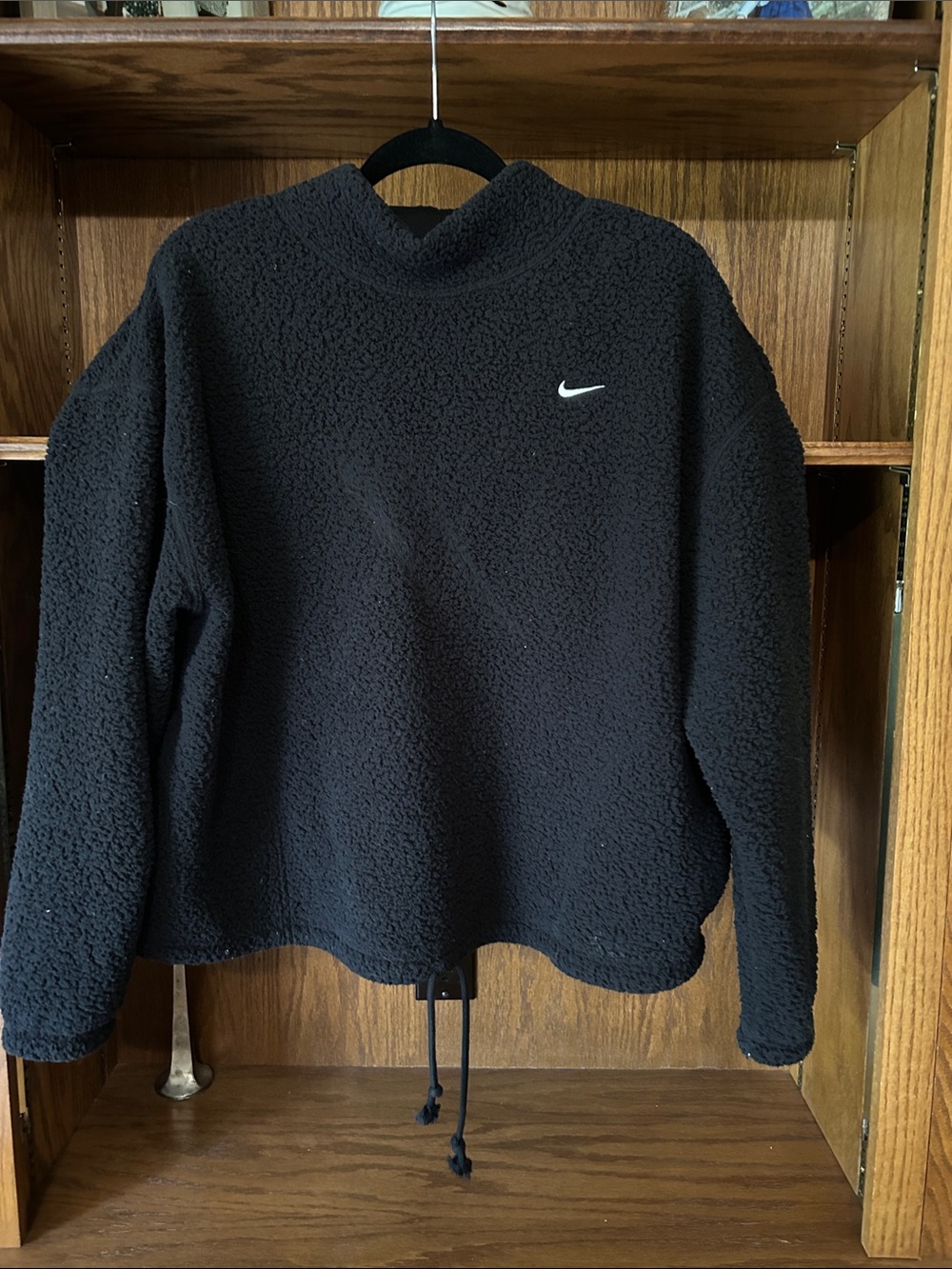 Nike Black Sherpa Pullover with White Swoosh